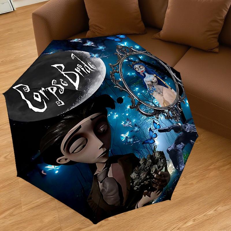 1pc Corpse Bride Automatic Open/Close Umbrella Compact Folding Umbrella with 8-Rib Shaft Lightweight Esign, for Women/Men1182A