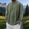 Vintage Washed Crewneck Tops Pullover Tops Relaxed Fit Distressed Raglan Sweatshirt Crew Soft Brushed Fabric Apparel Neck Long Sleeve Shirt