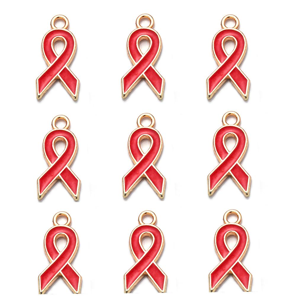 10pcs/lot Ribbon Enamel Charms Breast Cancer Awareness Pendants For DIY Necklace Earring Bracelet Jewelry Making Handmade