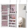 108 x 37cm Lockable Jewellery Cabinet, with LED Lights - White Surface and Pink Lining