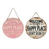 Funny Garden Wooden Sign Vintage This Is My Happy Place Welcome Round Sign Farmhouse Rustic Hanging Wall Decor for Home Bar Patio Man Cave
