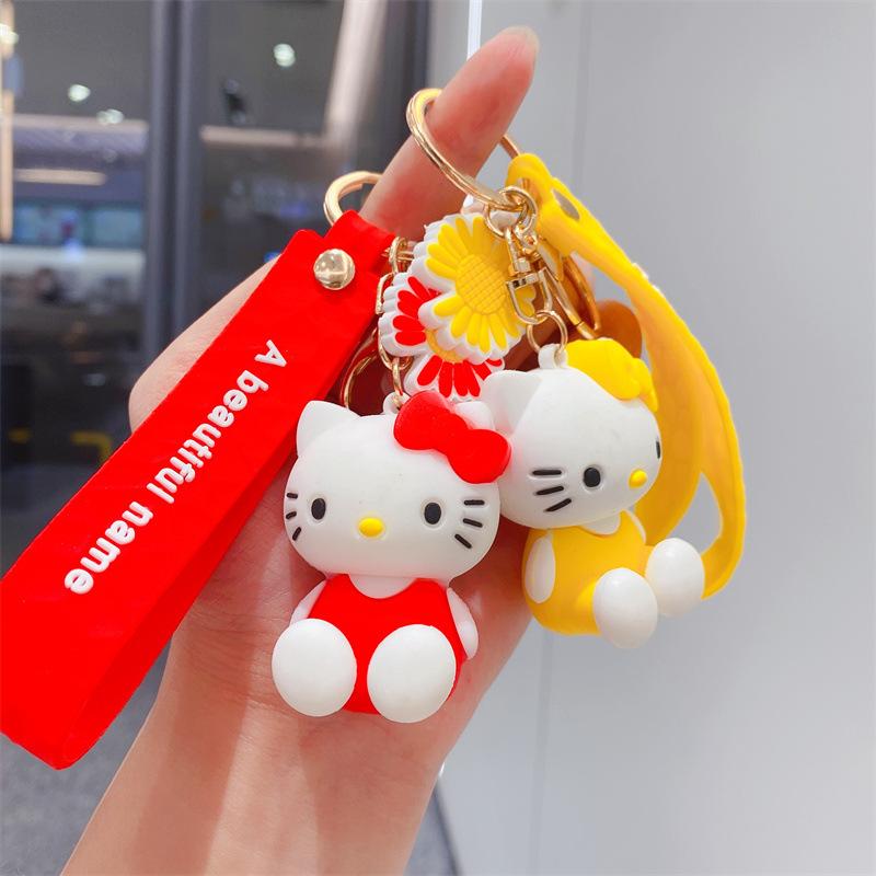 New Creative Cute Sitting KT Cat Girl Keychain Cartoon Doll Key Chain Car Schoolbag Pendant
