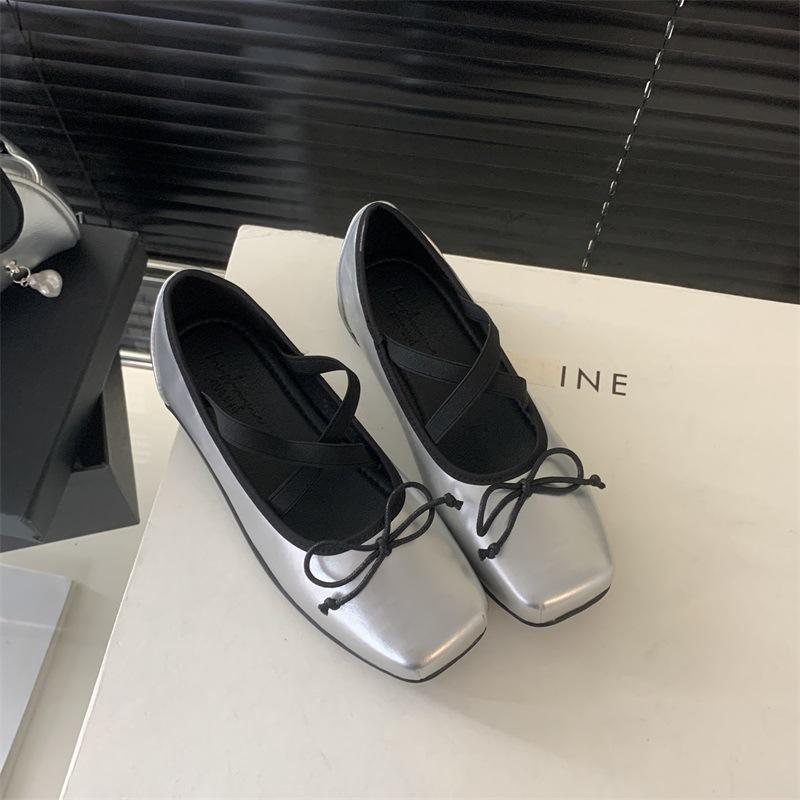 

French square head inner height increase shallow mouth ballet single shoes spring and summer 2025 new women s shoes flat bottom is not tired 40 серебряный