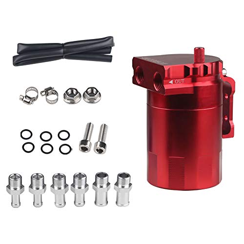 300ml Oil Catch Tank, General Purpose, Cylindrical, Aluminum, Hose Included, Red