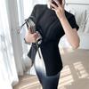 2022 summer Solid simple Elegant Ladies Tops Fashion Harajuku Dovetail Split Design Short Sleeve Tshirts Women O-neck Folds Slim