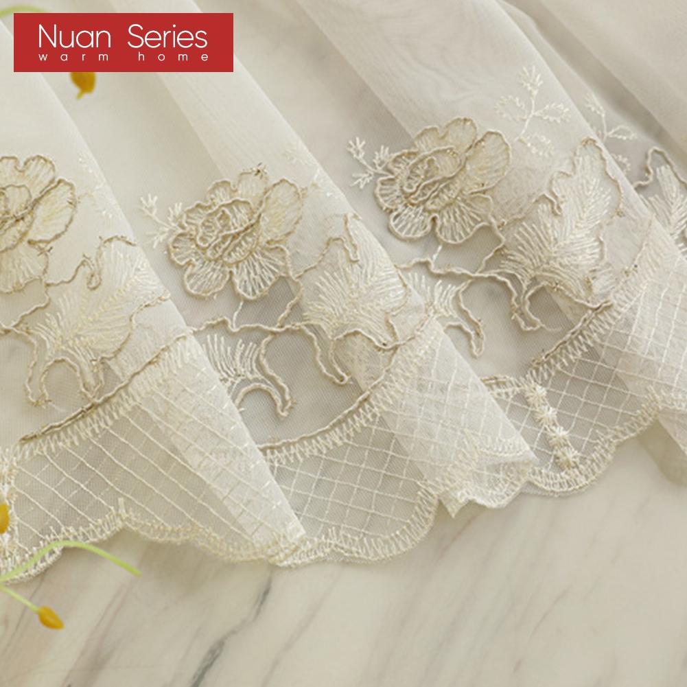1PC Nuan Series European Luxury Embroidered Sheer Curtain Transparent White Tulle for Living Room Bedroom Window Decoration Home Decor