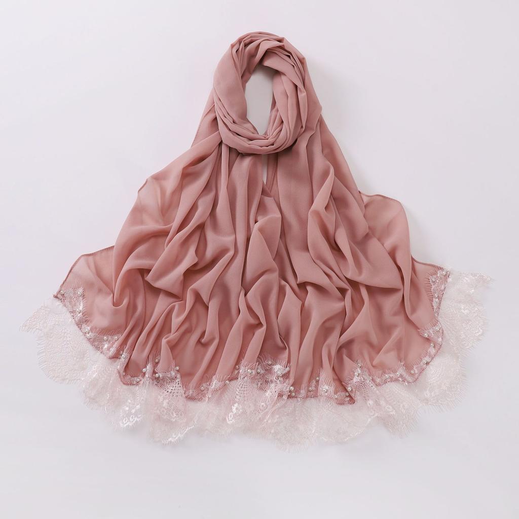 Eyelash Lace Chiffon Scarf With Beads For African Women