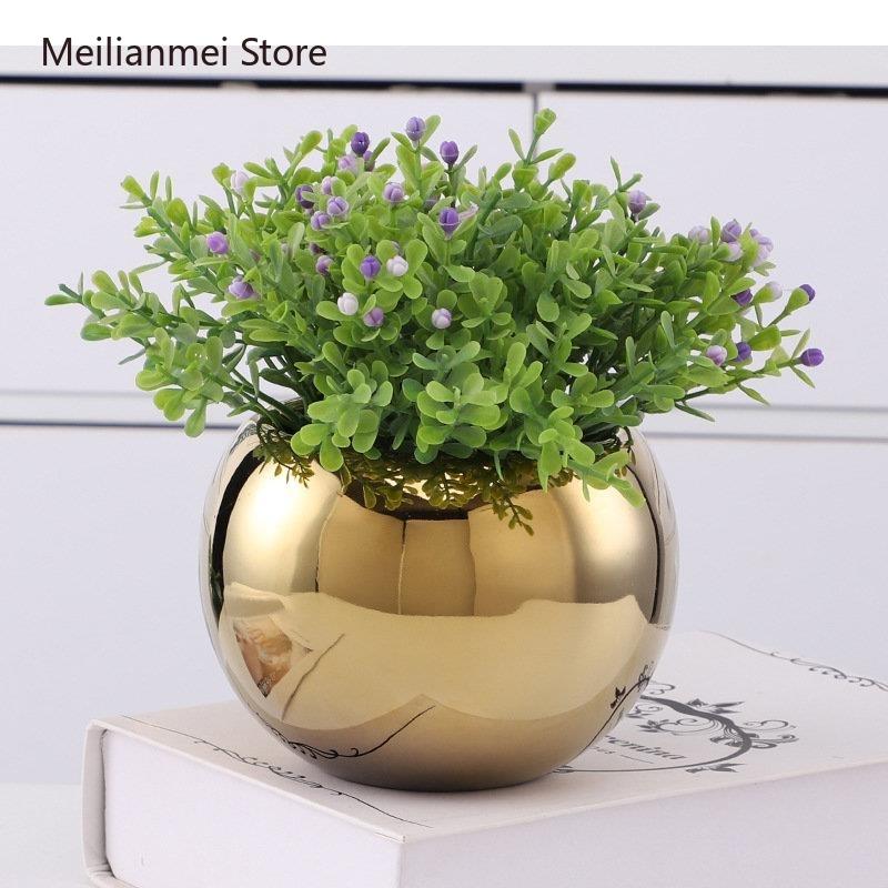 Goldene Keramikblumentöpfe Moderne Dekoration Blumenvase Dekoratives Arrangement Schreibtischdekoration Vergoldete Vasen Hausgartendekoration