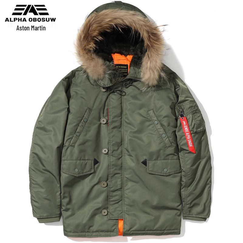 

Чоловічий бавовняний льотний костюм-вітровка Alpha Martin N3B - Натхненний європейськими та американськими ВПС, морозостійкий, зимове пальто середньої довжини Large армія зелений колір