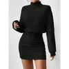 Women's Turtleneck Long Sleeve Ribbed Knit Bodycon Mini Dress Casual Sweater Dress
