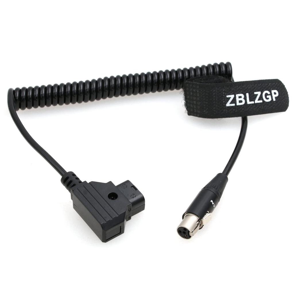 ZBLZGP to Mini XLR Female Power Cable for TVLogic Monitors D-tap 4-pin (Coiled Cable)