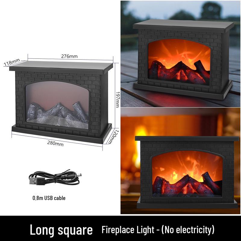LED Fireplace Simulation Decorative Ornament: Creative Small Candle Holder with Charcoal Flame and Hurricane Lamp Design.