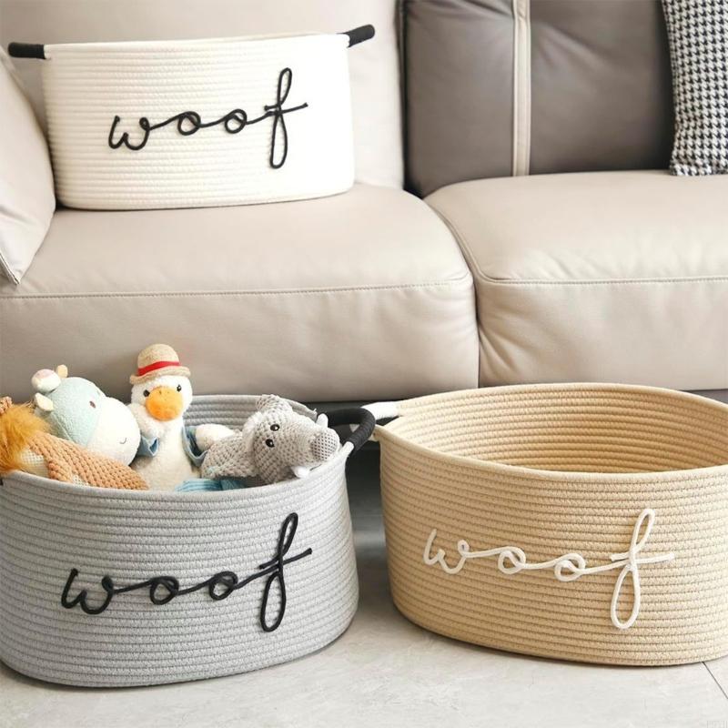 Hand Crafted Cotton Rope Dog Toy Storage Basket Featuring Animal Foot designs And Durable Handles For Home Use P9YB