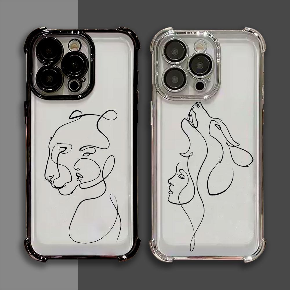Animal Woman Girl Face Line Funda For iPhone 17 Pro 16 15 14 13 12 11 Pro Max Case 17 Plus 17E 16E 17Air Silicone Phone Cover