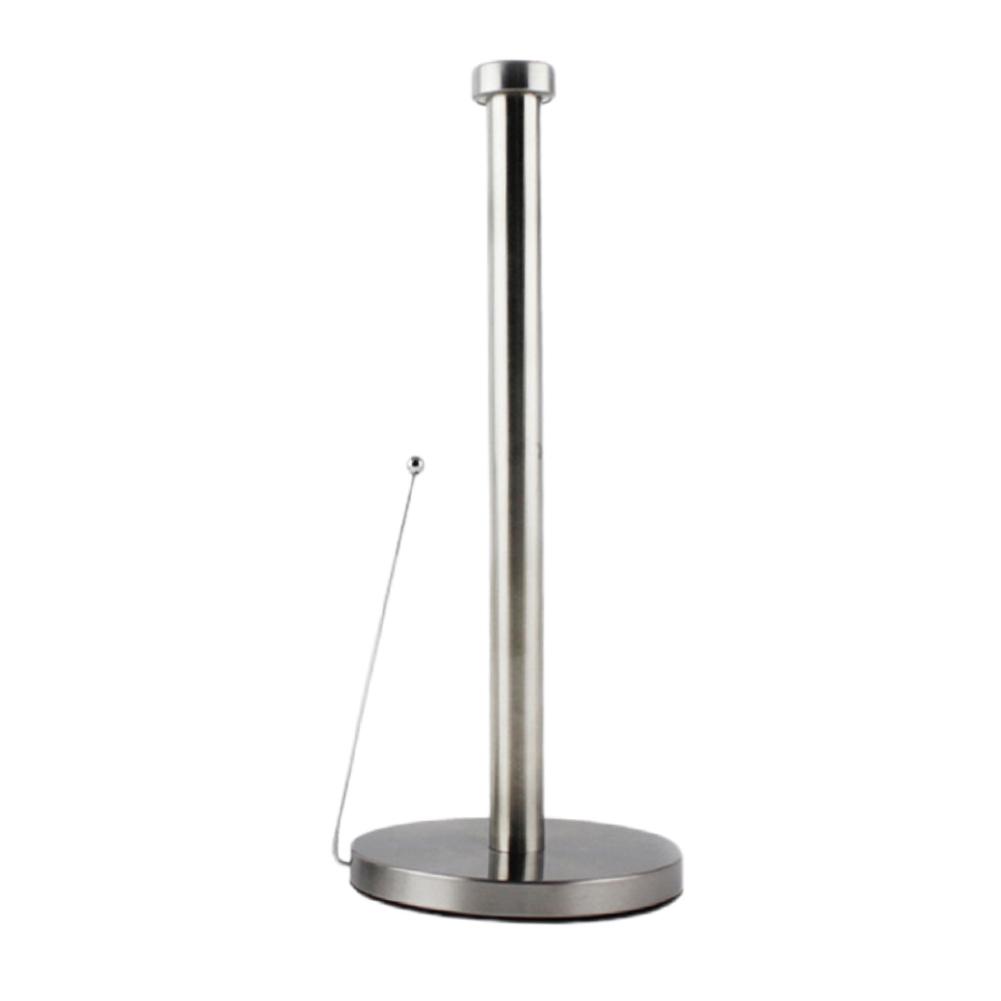 Silver Roll Holder with Round Base Toilet Paper Dispenser Stainless Steel Tissue Napkins Rack for Kitchen Storage Organisation