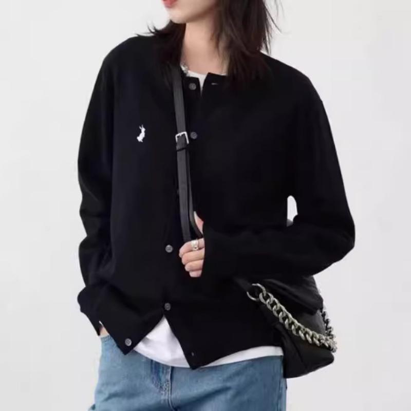 Spring and Autumn New Rabbit Embroidered Knitted Cardigan Women's Casual Versatile Solid Color Top Loose Sweater Women's Jacket Trend