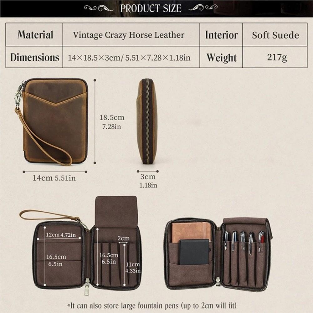 Genuine Leather Pen Case Vintage Stationery Case School Supplies Pencil box  Student
