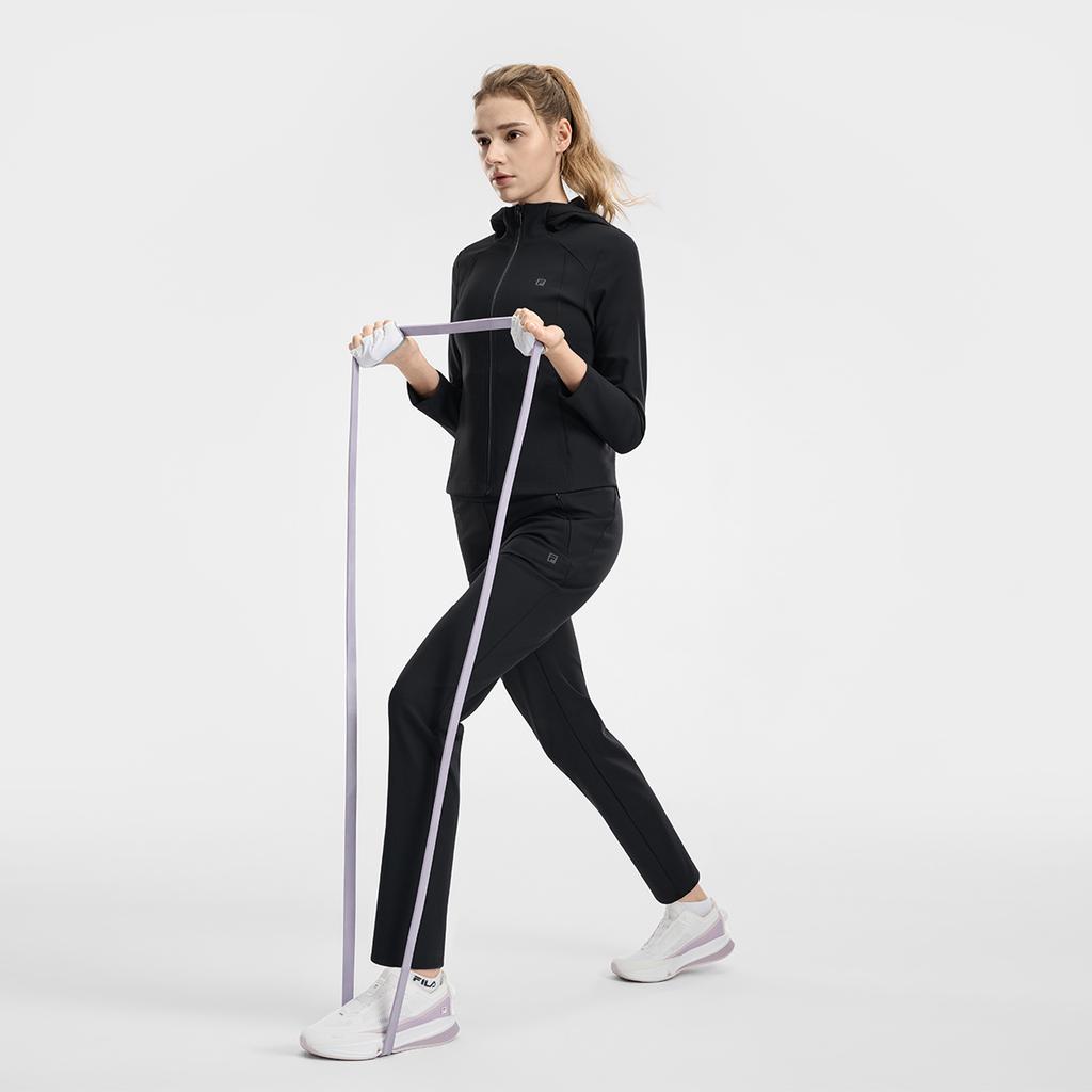 Fila Fitness Classic Simple Sports Training Comfortable Versatile Slim Knit Hooded Jacket Women jackets Deep-Black A11W621503FBK