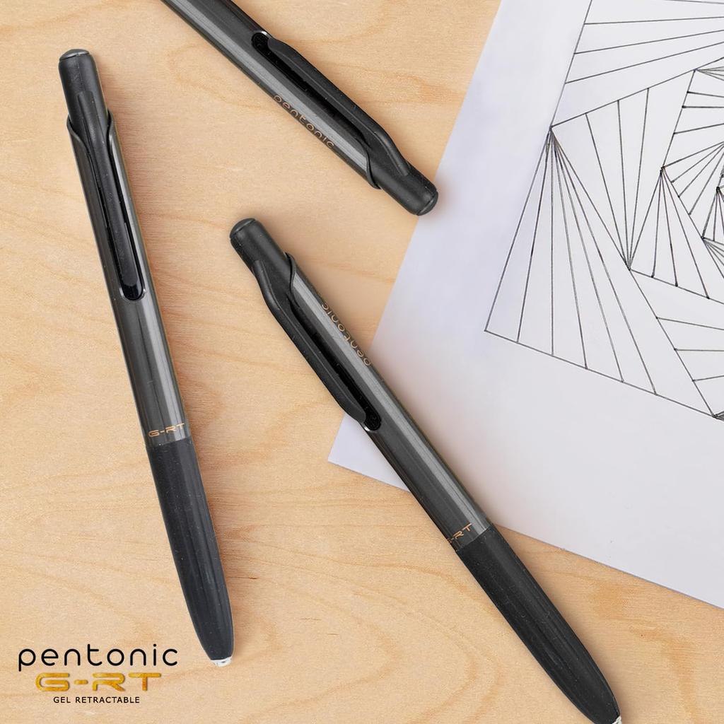 Pentonic 0.7mm Retractable Gel Pens Black Ink Pack of 1 X 10pcs Smooth Quick Dry Writing Pens for Office School and Daily Use