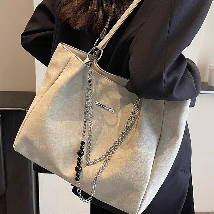 Large Capacity Bag Women's Versatile New Style Simple Shoulder Bag, Textured Women's Chain Commuting Tote Bag