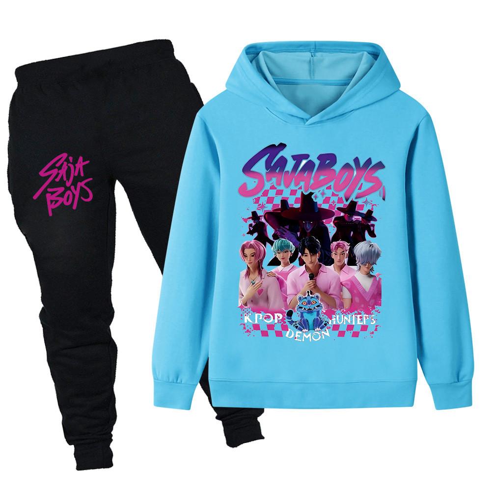 PB1229 Kinder Jungen Mädchen Kpop Mira Zoey Rumi Sajaboys Print Langarm Kapuzenpullover Hose Hosen Kleidung Sets