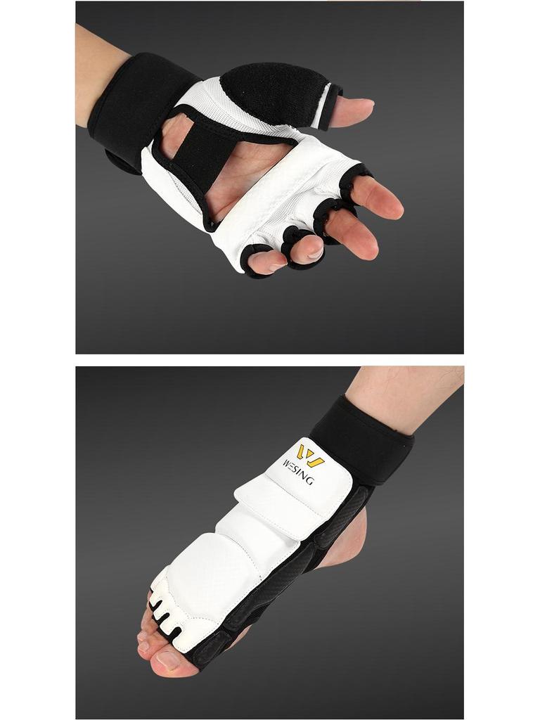 Jiuri Mountain Taekwondo Half-Finger Gloves & Instep Protectors for Competition and Training - White