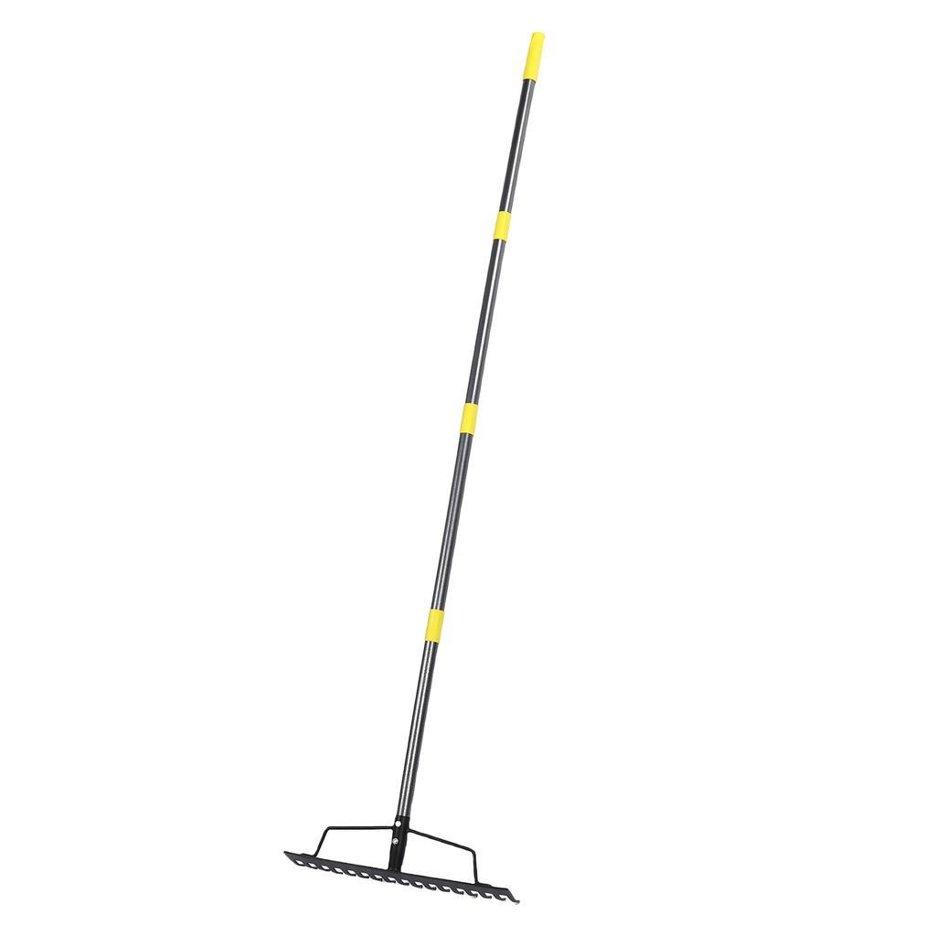 16 Tines Garden Rake Metal Heavy Duty Multifunctional Bow Rake for Leveling Soil Clearing Weeds Thatch