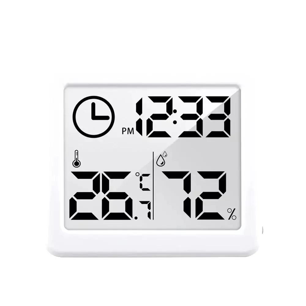 New White Indoor Thermometer Electronic Plastic Digital Clock Automatic Multifunction LCD Thermometer