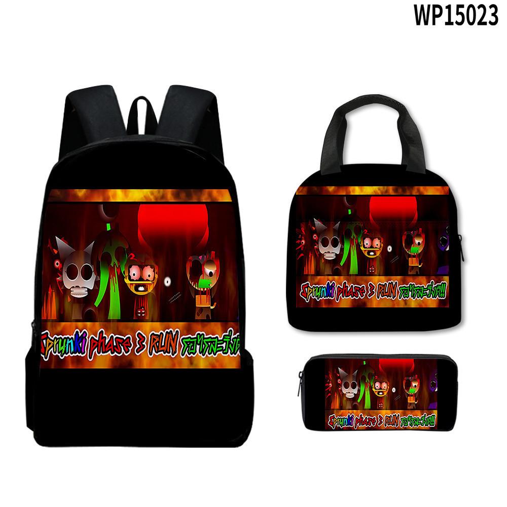 3d Game Sprunki Backpack With Waterproof Lunch Bag And Pencil Case School For