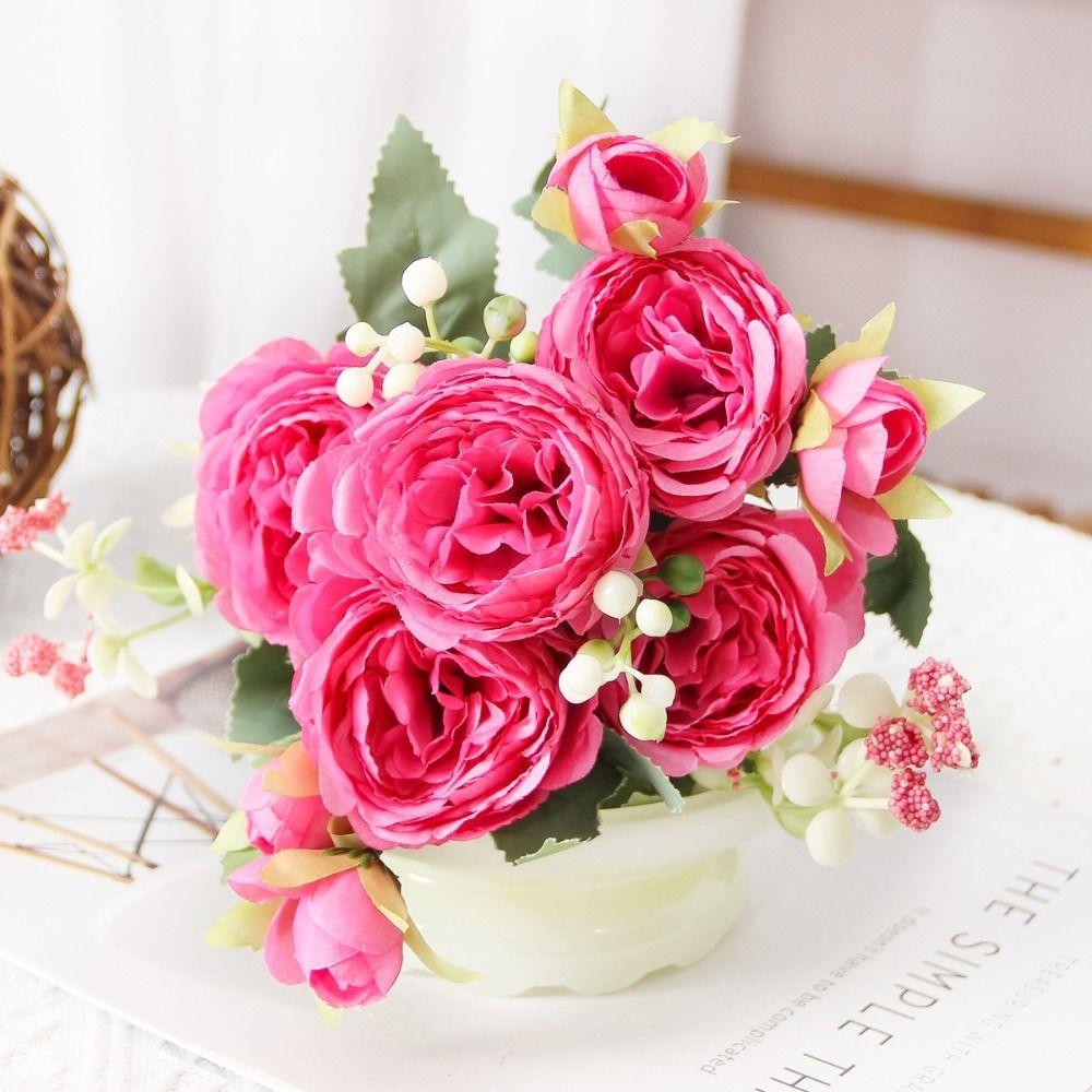 Elegant Pink Small Peonies White Rose Realistic Artificial Flowers Beautiful Fake Flowers Wedding Garden