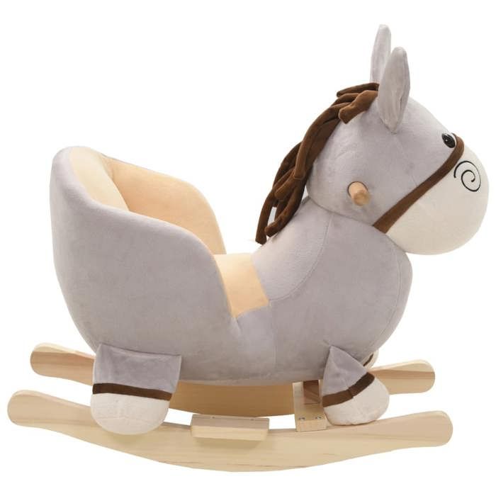 VidaXL Rocking Donkey with Backrest Plush 60x32x55 Cm Grey 80222