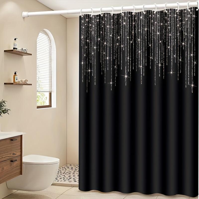 Jessica Chen Black/White Starry Rain Shower Curtain Background Glittering Lines Waterproof Bath Decor Modern Celestial Bathroom Curtains