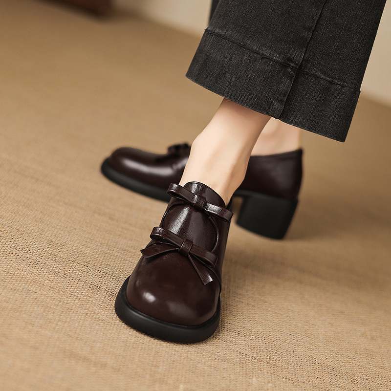 Krazing Pot Microfiber Round Toe Thick Med Heels Spring Summer Shoes Big Size 43 Size 33 Women Slip On Platform Pumps