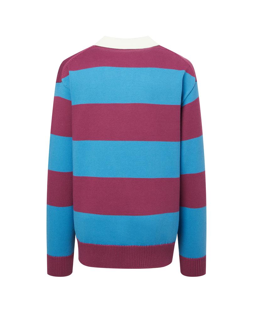 CAMBRIDGE UNIVERSITY [25Ss] Cambridge Stripe Cotton Blend Collared Knit Purple
