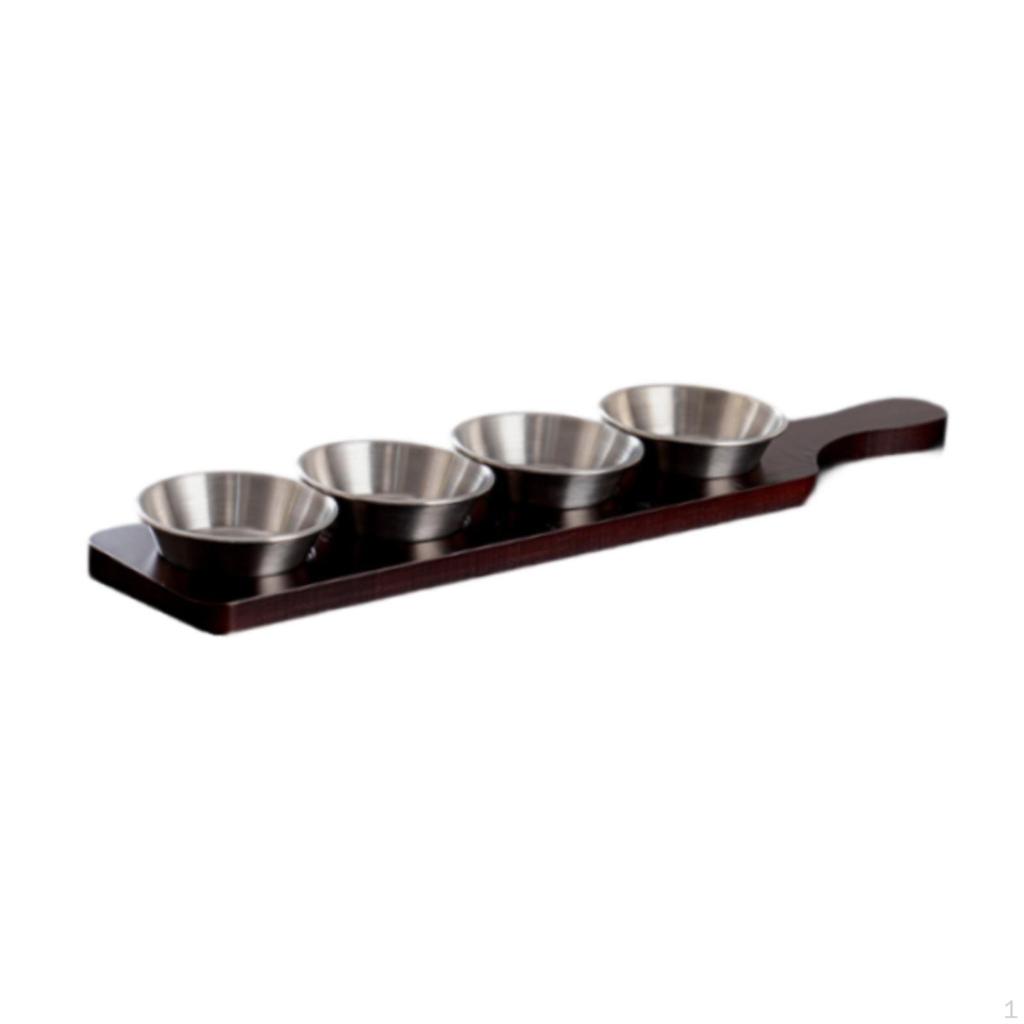 Sauce Dish Set Divided Seasoning Bowl with Wood Holder Tray Decoration Organizer Serving