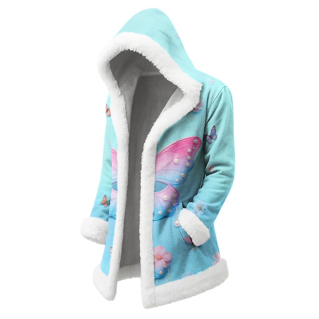 Unisex Casual And Fashionable Plush Collar Hooded Long Sleeved Carnival Print Jacket