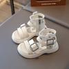 High Top Girls Roman Sandals Summer New British Style Fashion Princess Sandal with Hardware Vacation Children Beach Shoes I05239