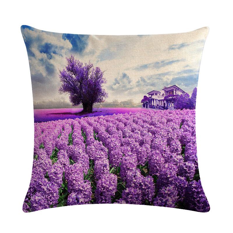 Purple Landscape Lavender Collection Digital Printing Short Plush Pillow Covers For Car Sofa Office Cushion Cover Home Goods
