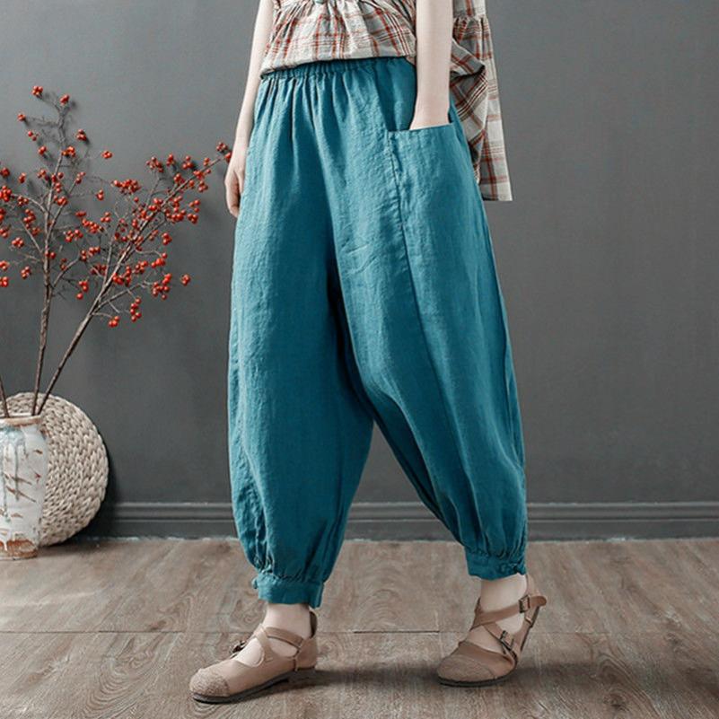 Cotton and Linen Bloomers Women's Summer Nine-point Pants Literary Solid Color Casual Loose Feet All-match Harem Pants