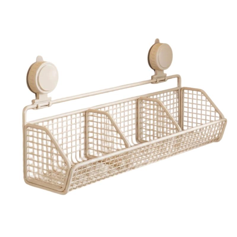 Suction Cup Wall Storage Basket with Iron Wire Frame for Kitchen Bathroom Countertop and Sink Side Storage Use