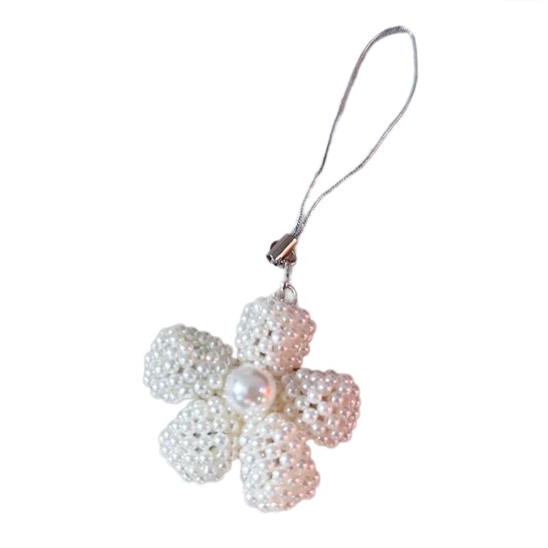 

Multipurpose Imitation Pearls Flower Cellphone Dangle/Key Holder Handmade Keychain Bag Pendant Accessory for Women 1