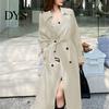 Coupe-vent en polyester pour femme Long trench-coat double boutonnage pour femme Coupe-vent à revers Coupe ajustée Doux Manteau avec ceinture Veste Printemps Automne