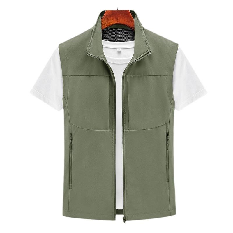 Casual Loose Vest Men's Zipper Multi-pocket Spring and Summer Horse Clip Sleeveless Vest Middle-aged and Young Daddy Vest Jacket