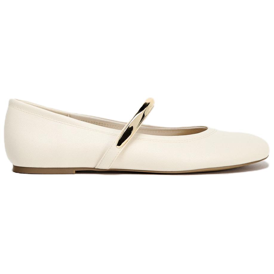 Zara Leather Mary Jane Flat Shoes With Metal Detail White Womens 1252051038