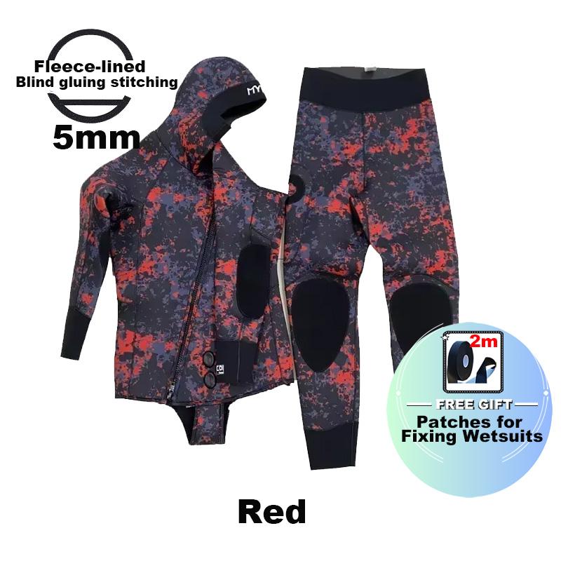 Fleece-lined Wetsuit 5mm Neoprene Hunting & Fishing with Front Zipper - 2pcs-set Diving Suit for Spearfishing Diving L