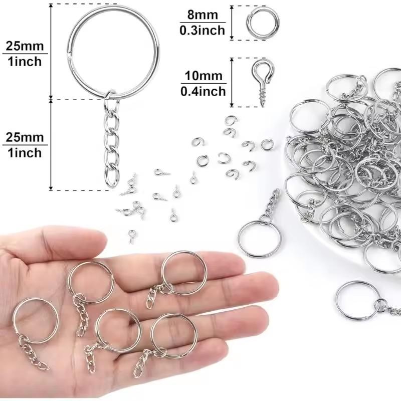 30 Set Keychain Rings for Crafts, Keychains for Resin Include Key Rings with Chain, Jump Rings, Screw Eye Pins for DIY Keychain Making