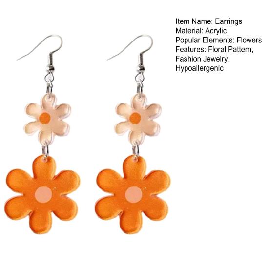 1 Paio Orecchini Pendenti Floreali da Donna Orecchini a Gancio Floreali in Acrilico 2D Ipoallergenici Leggeri Orecchini Pendenti Floreali Gioielli alla Moda
