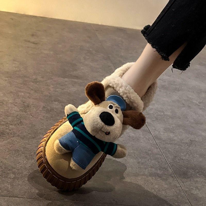 

Новые женские нескользящие зимние ботинки - Зимние теплые ботильоны до щиколотки с плюшевой подкладкой из искусственного меха и милым плюшевым медведем, повседневная обувь 40