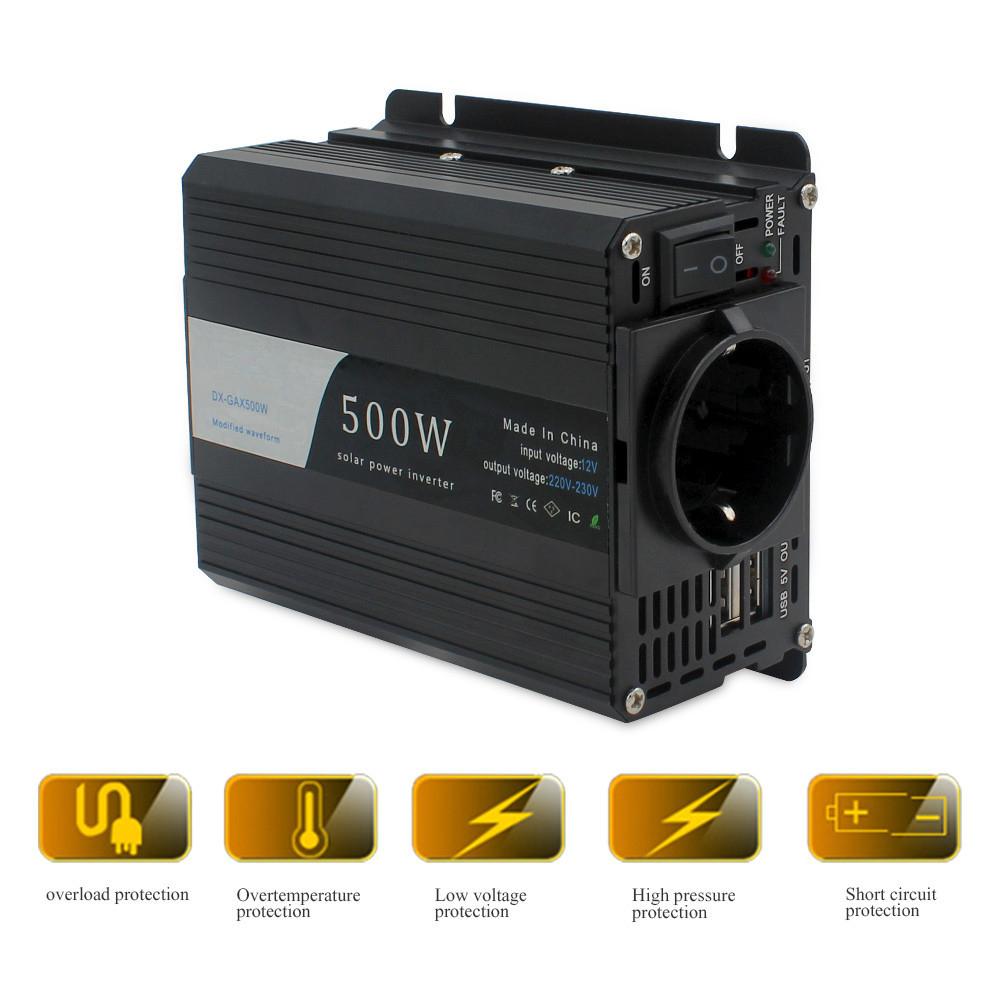 500W Portable Automatic Transformer Dual USB Universal Socket Black Voltage Converter