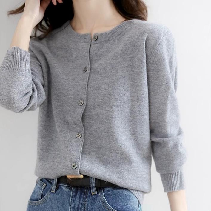 Pulover de primăvară cu gât rotund, larg, moale, subțire, jachetă cardigan tricotată, toamnă, versiune coreeană, mânecă lungă, pulovere uni, topuri, îmbrăcăminte exterioară